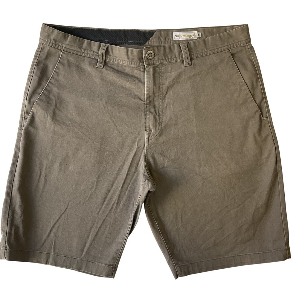Volcom Men Shorts Size 38 Khaki Chino Twill Button 10" Inseam & 39” Stretch